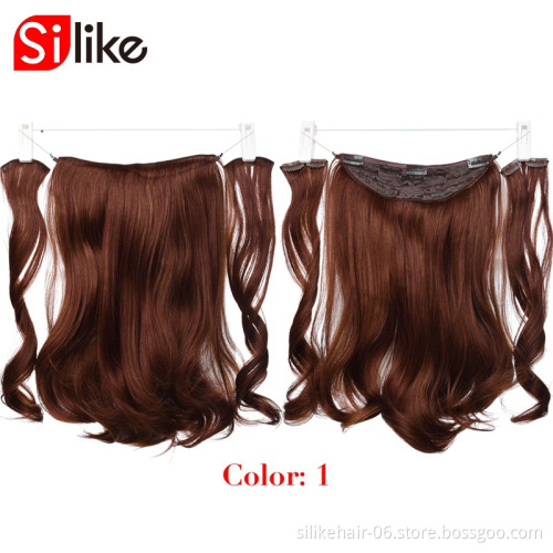 18"Synthetic Long wavy Curly Fish Line  Hair Extensions Heat Resistant Light Brown Gray Blond Thick Women Hair Extension Hairpie